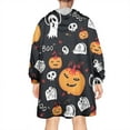 thumbnail image 2 of Wearable Oversized Blanket,Halloween Ghost Pumpkin Medley Pattern Wearable Blanket Hoodie for Adults,Cozy Hooded Blankets with Super Pockets,Super Warm Fuzzy Pullover for Women & Men, 2 of 6