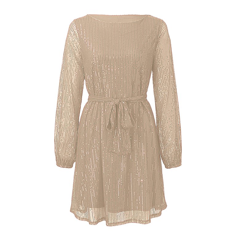 Dresses for Women 2025 Elegant Classy Holiday Party Sequin Beaded Lace Up  Long Sleeved Solid Sun Dress Gold XXL - Walmart.com
