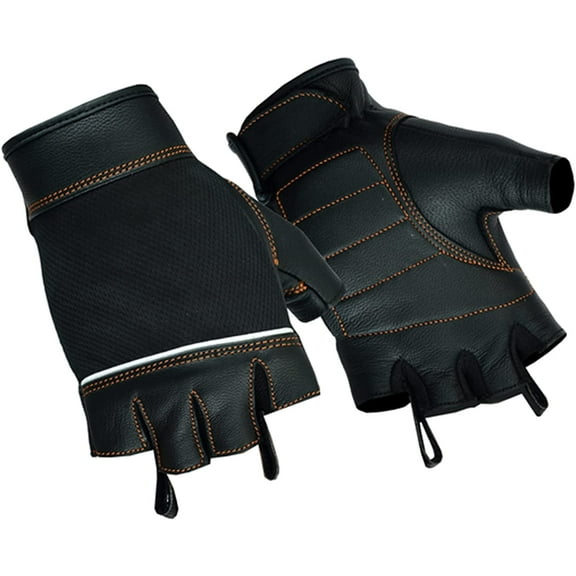 Daniel Smart Women’s Leather Gloves – Goatskin Leather Fingerless Motorcycle Gloves with Gel Palm and Reflective Stripes