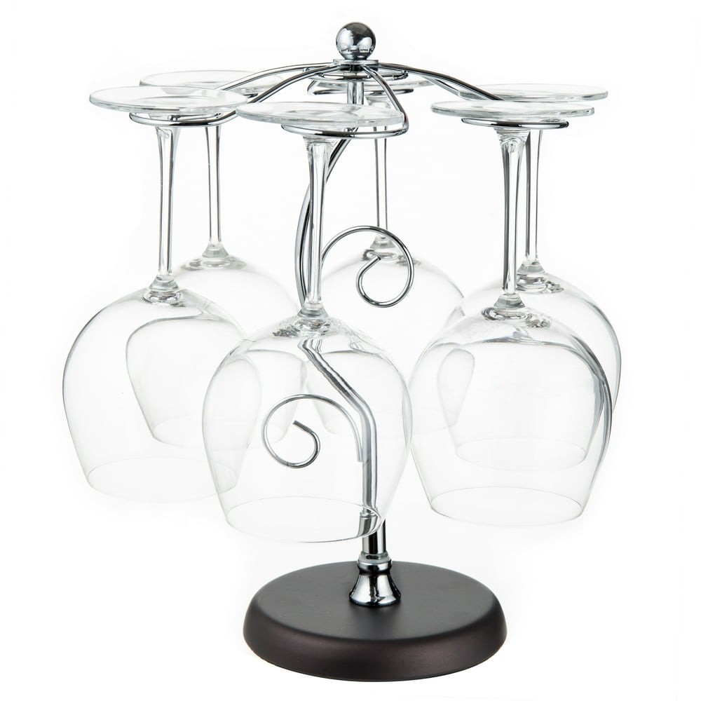 MyGift 6Hook Elegant Silvertone Metal Countertop Wine Glass Holder