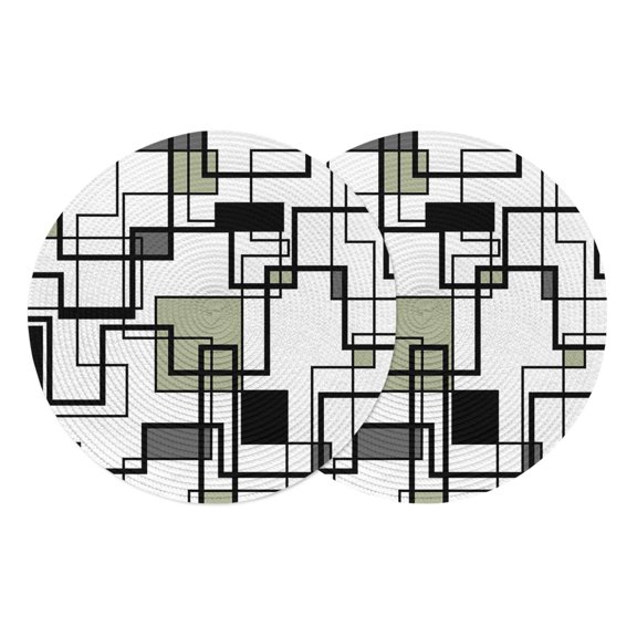 Round Placemats Abstract Geometric Line 15 inch Set of 2 Table Mats for Dining Table Sage Green Black Heat Resistant Non-Slip Kitchen & Home Decorative Place Mat Set