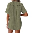 thumbnail image 6 of Craaazy Women Casual Tops Loose Fit Solid Color Ruffle Collar Button Front Short Sleeve Cotton Tops for Vacation Gift, 6 of 6