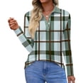 thumbnail image 2 of Women's Polo Shirt Long Sleeve Tops Collared Button Down Golf Tee Casual Spring Summer Work T Shirts Cyan L, 2 of 5