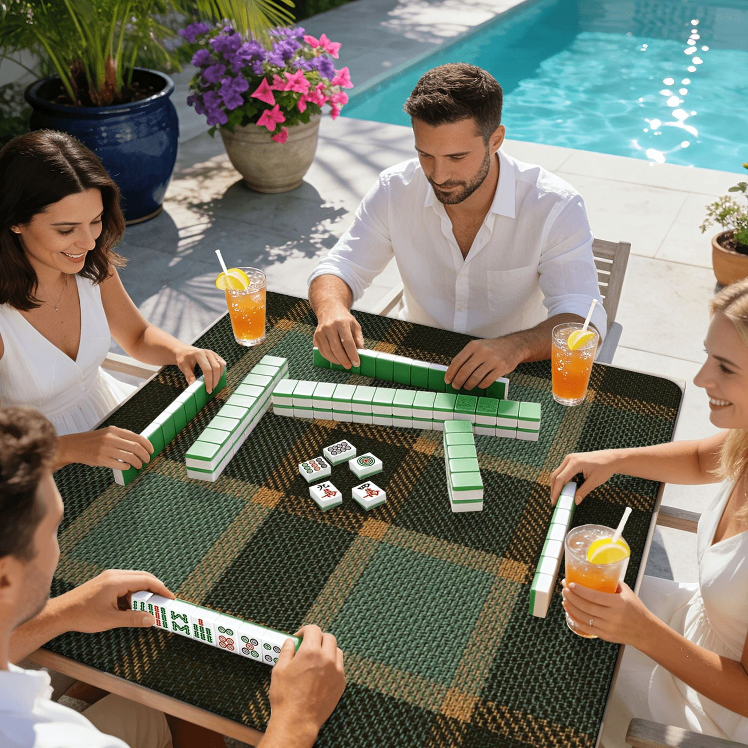 Mahjong Mat 31.5" x 31.5" Plaid brown green Herringbone seamless tartan Non-Slip Noise Reduction American Mahjong Tiles Table Cover for Dominoes Poker Card Board Games Gift