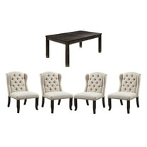Sinuata 5-Piece Black and Beige Wood Dining Table and 2 Tufted Side Chair Set
