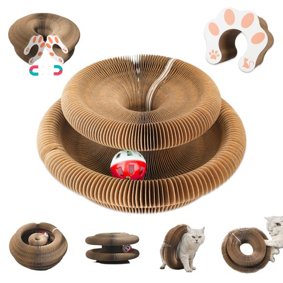 Jouet Chat Curlz, Jouet Chat Curl, Jouet Chat Orgue Magique, Tunnel Chat Pliable avec Cloche, Résistant aux Rayures et à l'Abrasion, Pliable, Modèle Grain de Bois (1pcs)