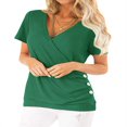 thumbnail image 1 of Women Short Sleeve Crossed Surplice Button Tops, 1 of 5