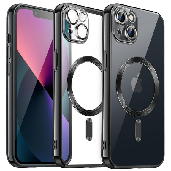 JETech Electroplated Case for iPhone 13 6.1-Inch, Camera Lens Full Protection, Compatible with MagSafe Wireless Charging, Shockproof Soft TPU Phone Cover (Black)