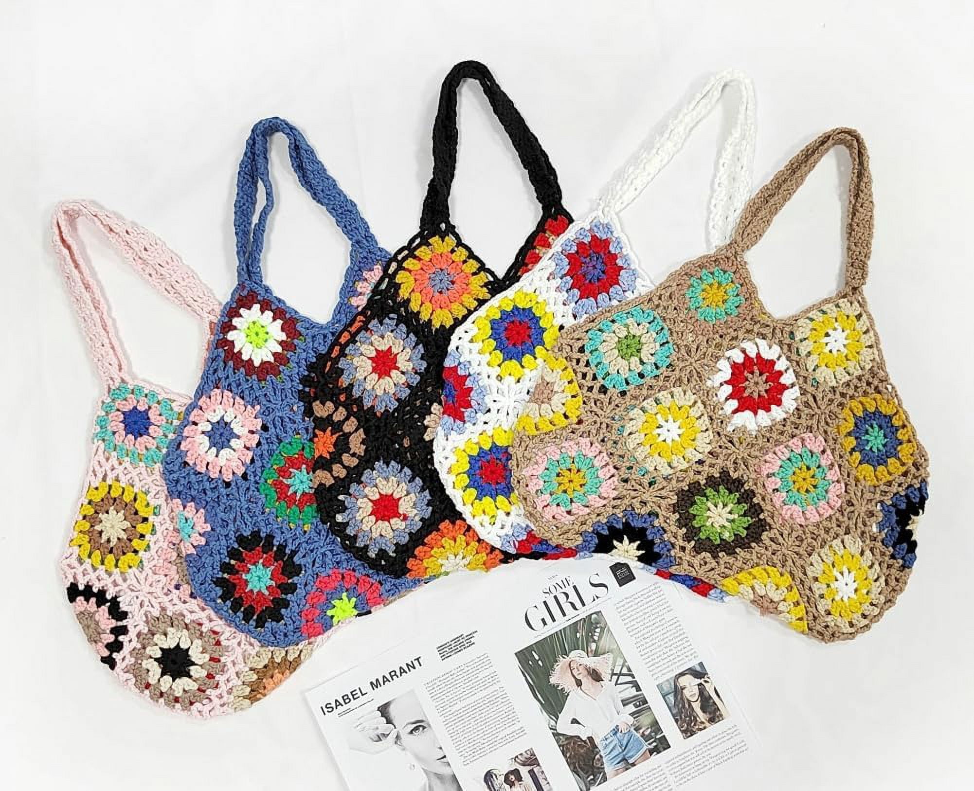 Zhengup Crochet Handbags for Women Knitted Handmade Shouder Bag Colorful Summer Tote Woven Top Handle Purse Vacation