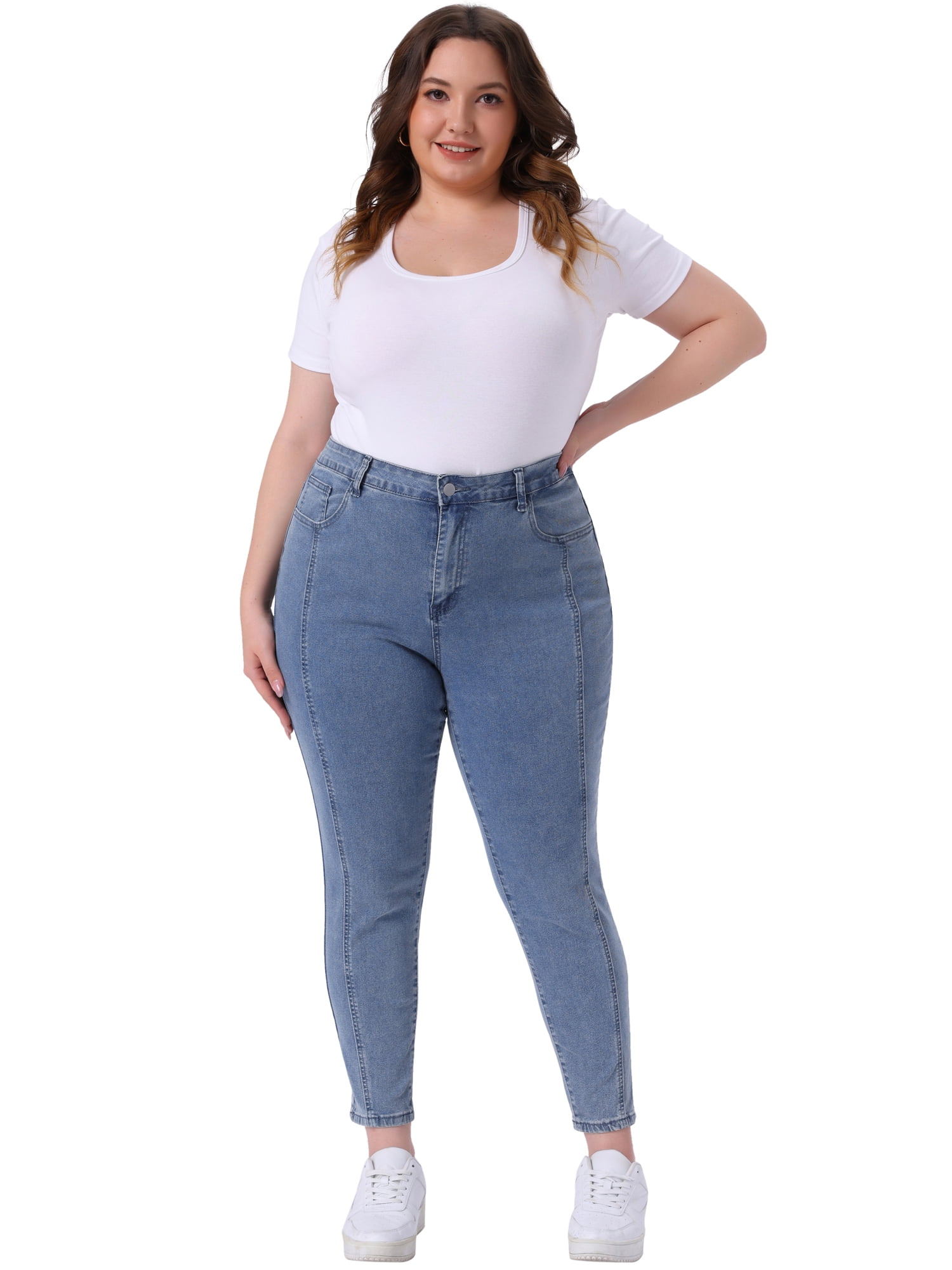 DARING DIVA Women's Plus Size Washed Stretchy High Rise Jeans 1X Grey Blue