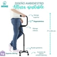 thumbnail image 3 of Bastón de Doble Apoyo Altura Ajustable | 2 Funciones: Apoyo para Incorporarse y Ayuda al Caminar con Base de 4 Patas para Mayor Estabilidad (Negro Mate), 3 of 10