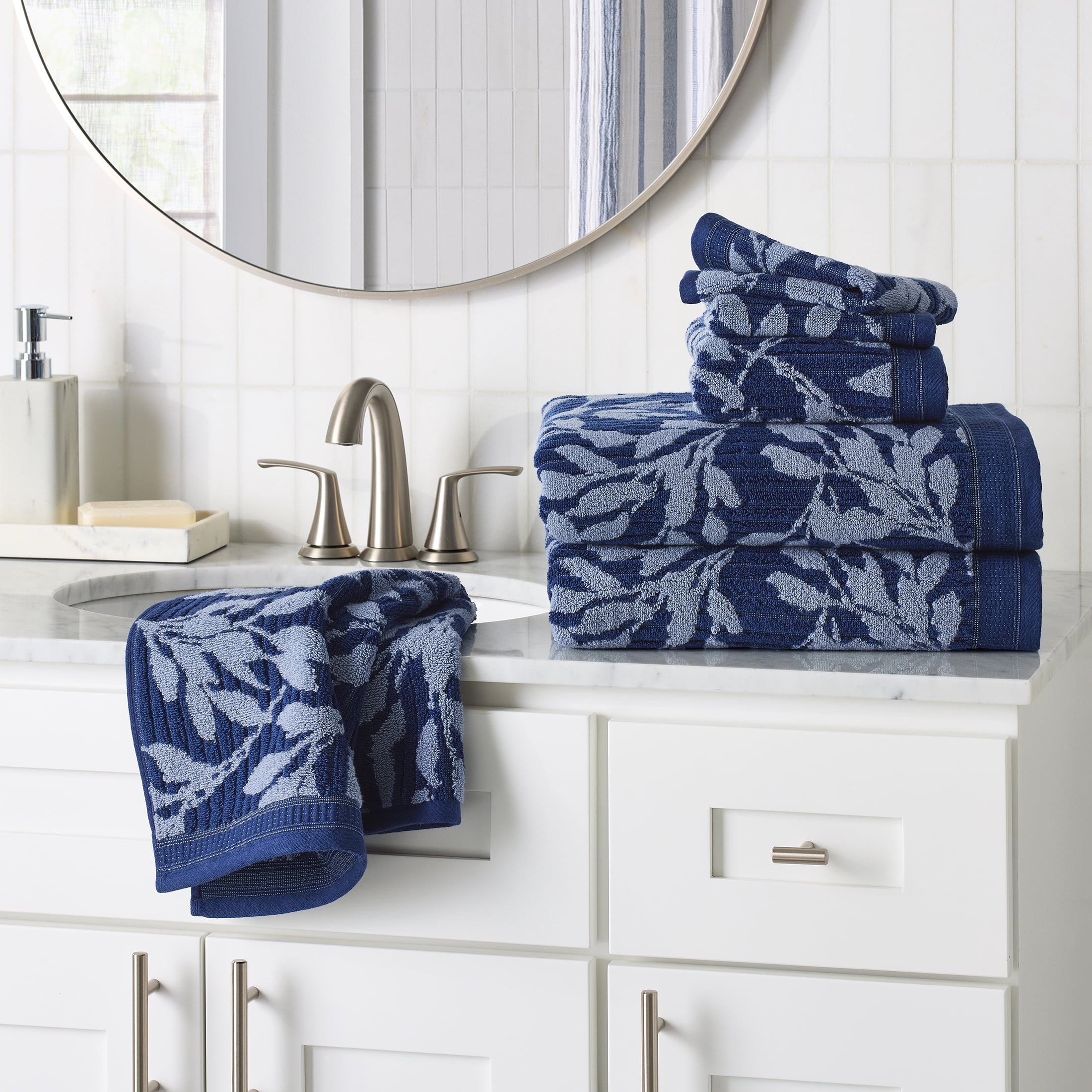 Better Homes & Gardens Signature Soft Floral 6 Piece Towel Set,Blue Admiral/Blue Silver