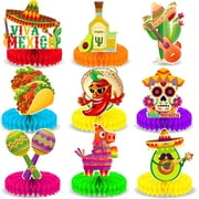 XD3-9Pcs Mexican Fiesta Honeycomb Centerpiece Decorations 8" for Cinco De Mayo, Taco Tuesday Party, Day of the Dead, Birthdays & Carnivals, Vibrant Table Decor, Photo Props, Taco Bar &*3