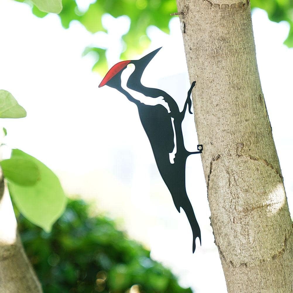 Woodpecker Silhouette for Tree, Metal Bird Yard Art Decor, Weatherproof Outdoor Garden Statue, Bird Ornament for Patio, Lawn, Backyard