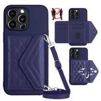 Dteck for iPhone 15 Pro Max Wallet Case with Shoulder Strap, Premium PU Leather Kickstand Card Slots, Magnetic Clasp and Durable Shockproof Cover for iPhone 15 Pro Max,Blue