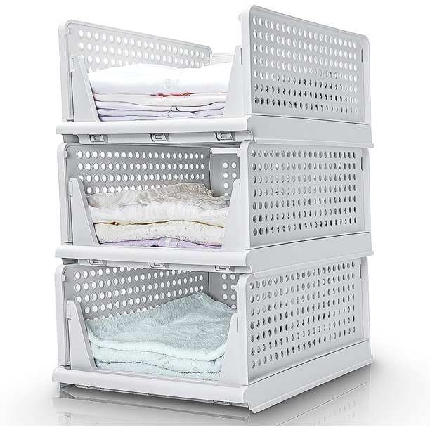 Stackable Wardrobe Organiser, Plastic Bins for Storage, Topboutique Pull Out Drawer Dividers