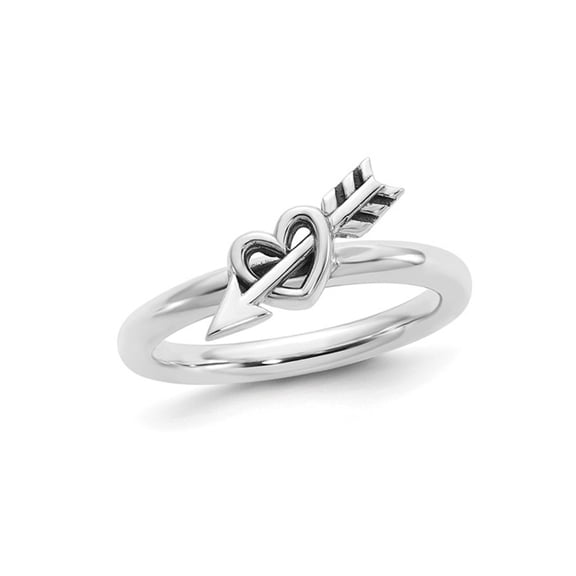 Gem & Harmony Sterling Silver Polished and Antiqued Heart and Arrow Ring for Women