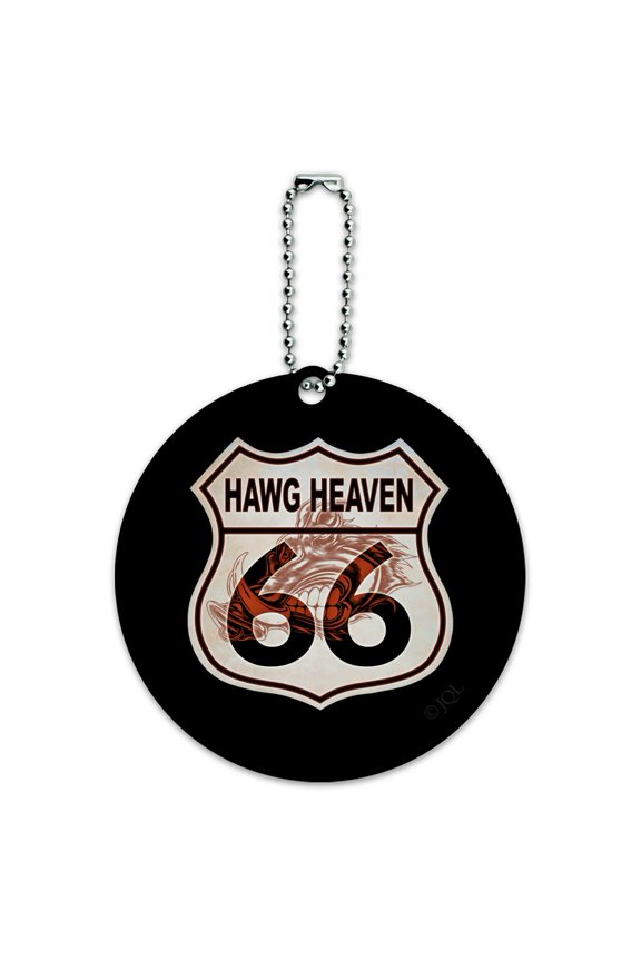 Hawg Heaven Route 66 Highway Hog Biker Motorcycle Round Luggage ID Tag Card Suitcase Carry-On