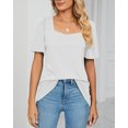 thumbnail image 2 of SHIBEVER Women T-Shirts Summer Tops Short Sleeve Square Collar Tunic Tops Solid Color loose Shirts Knitted Top Blouses White XXL, 2 of 4