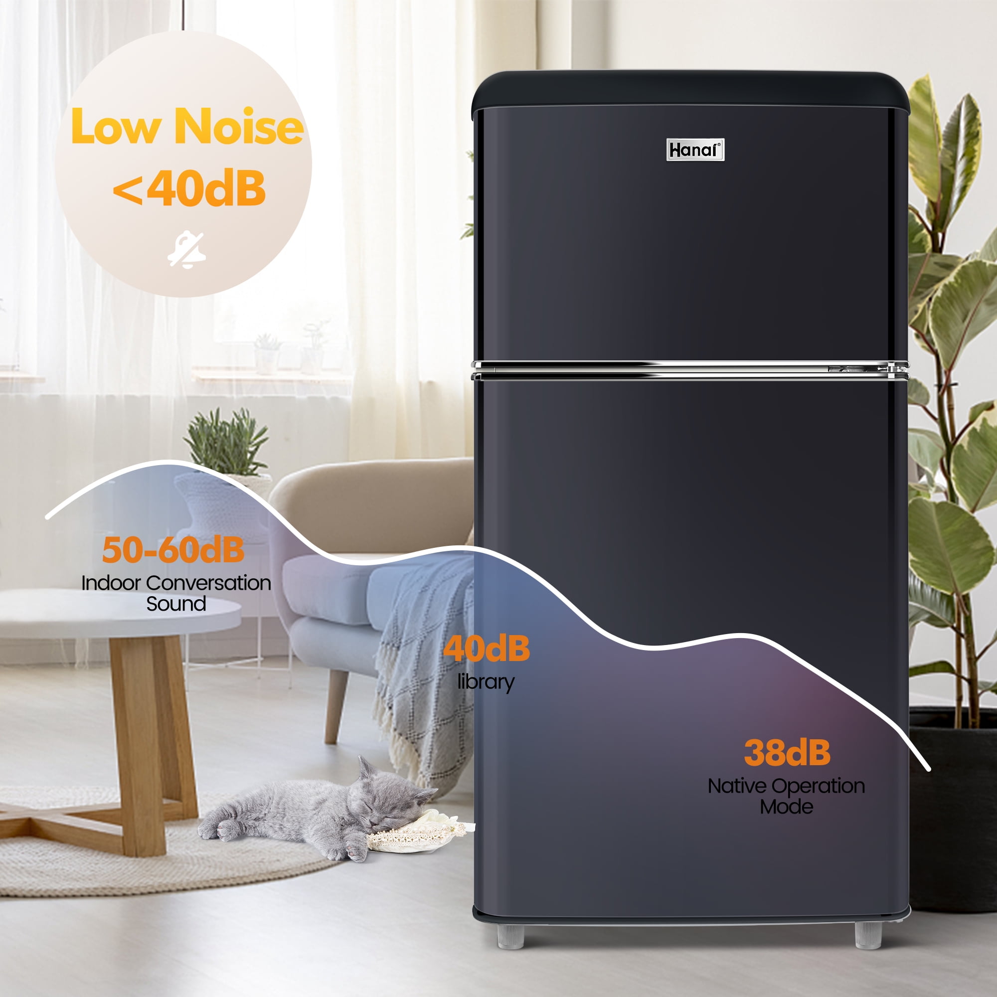 WANAI 3.5 cu ft Two-Door Mini Refrigerator with Freezer,Black–Ideal for Dorm, Apartment,Warehouse,Room;Easy Access to Drinks & Snacks