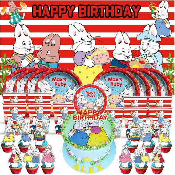 Max and Ruby Birthday Cups Party Supplies Decor Backdrop Paper Plates Fans Decorations Banner
