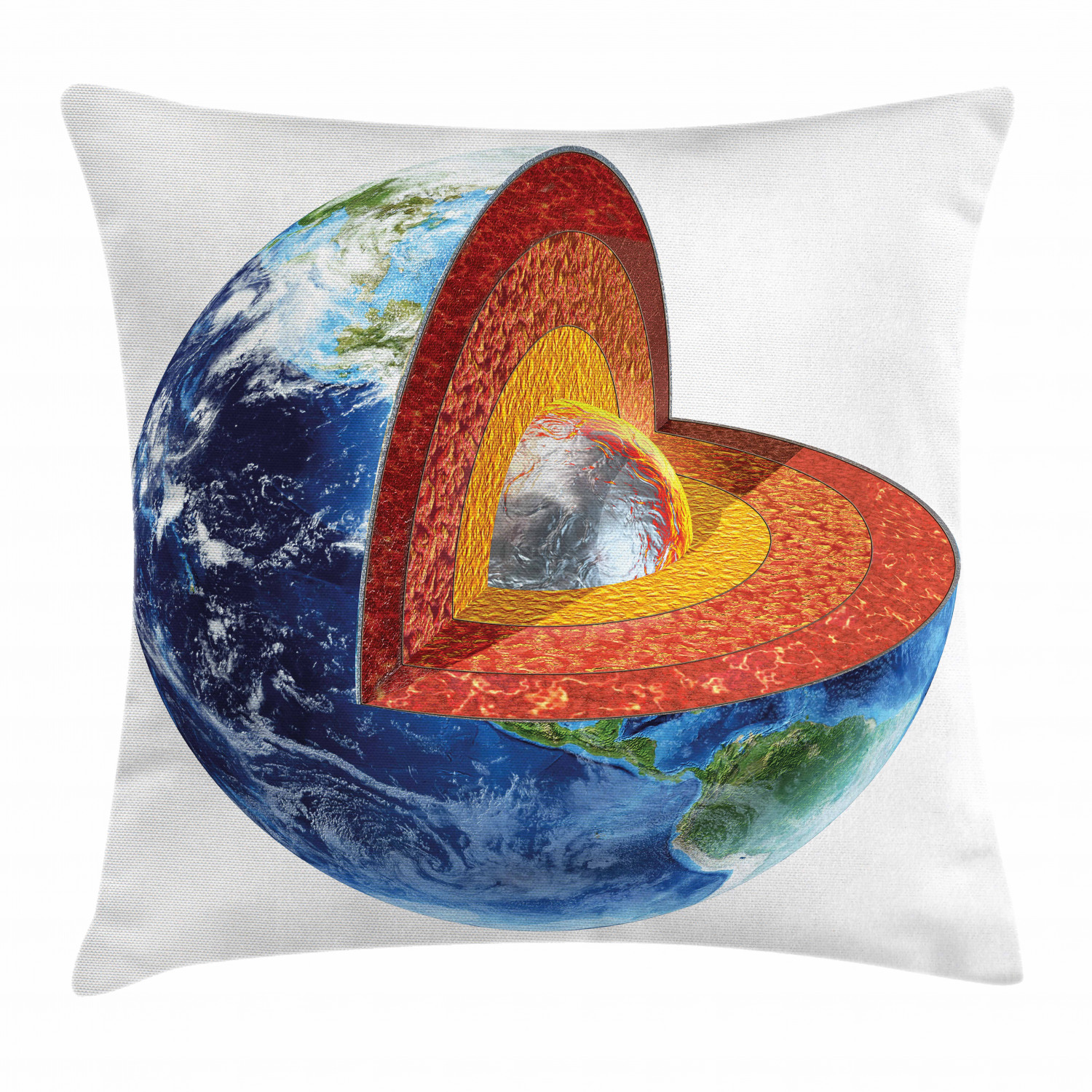 Earth Throw Pillow Cushion Cover, Earth Cross Section Showing the Inner