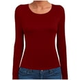 thumbnail image 4 of Linfrsh Womens Long Sleeve Thermal Shirts Womens Long Sleeve Shirts Crew Neck Stretchy Fitted Ribbed Tops Basic Base Layer Soft Thermal Undershirts Tee Wine,M, 4 of 6