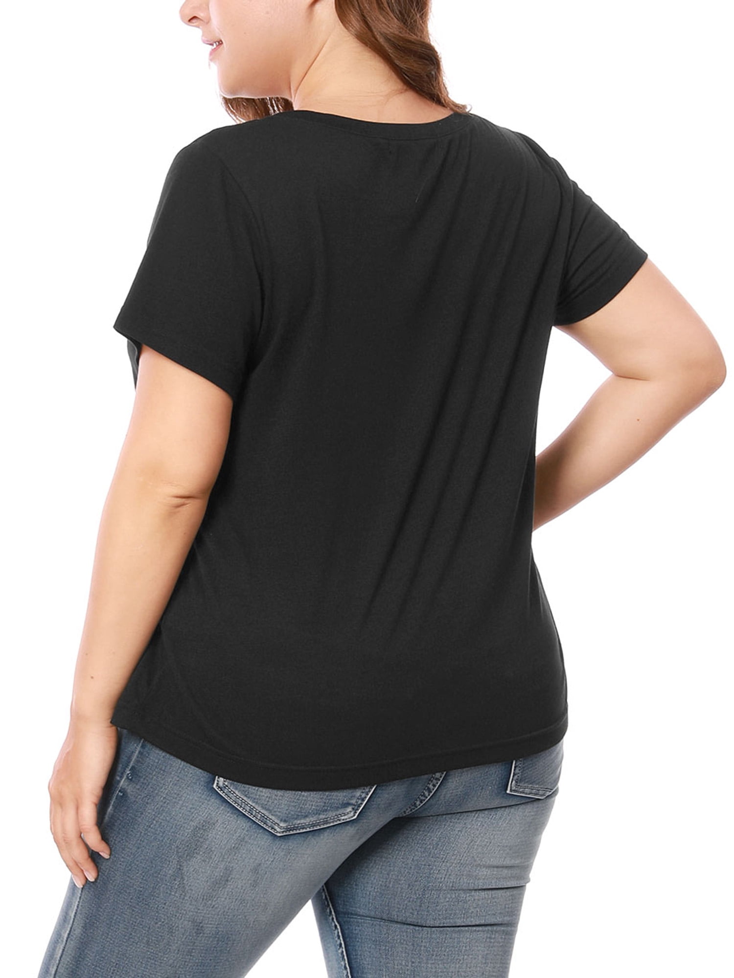 Unique Bargains Women's Plus Tops Lace Panel Round Neck Short Sleeve Blouse
