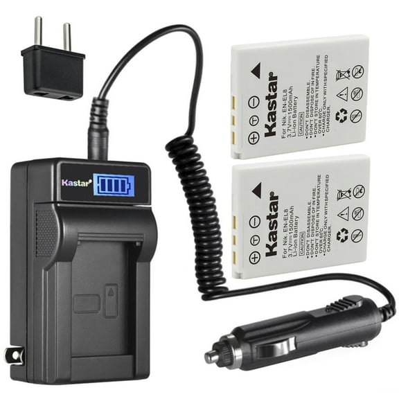 Kastar 2-Pack EN-EL8 Battery and LCD AC Charger Compatible with Nikon Coolpix S8, Coolpix S9, Coolpix S50, Coolpix S50c, Coolpix S51, Coolpix S51c, Coolpix S52, Coolpix S52c Digital Cameras