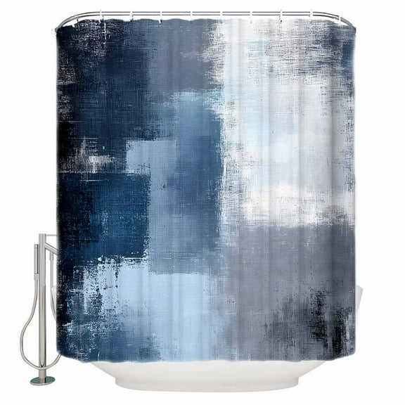 54x78 Inch Shower Curtain Decorative Navy Blue Grey Bathtub Bath Curtains Fabric Waterproof Bathroom Decor Modern Ombre Oil Painted Abstract Art Small Stall Shower Curtain Set with 12 Hooks