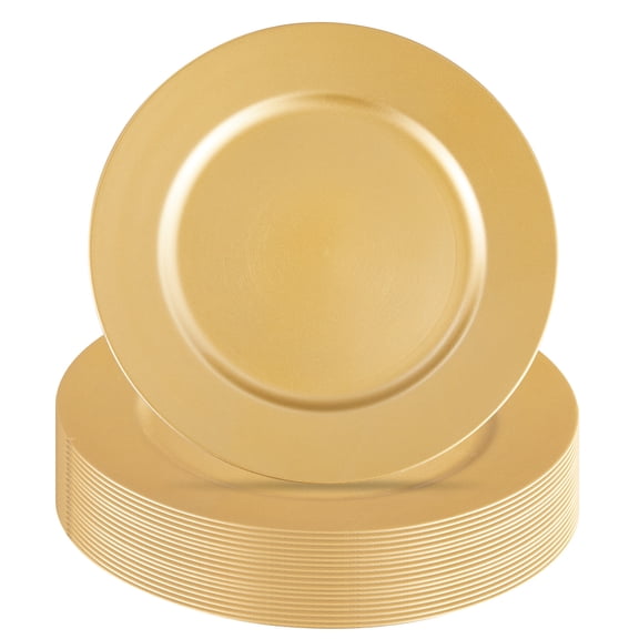 50 Pack Gold Charger Plates, 13 in Round Plastic Decorative Dinner Chargers, Reusable Table Placemats for Wedding, Party & Event Table Setting