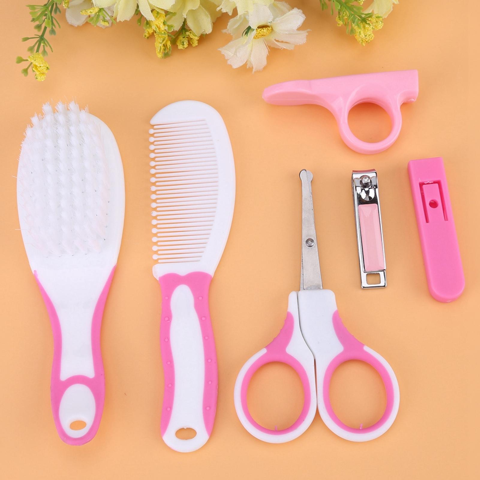 Kit Soins Bébé 6 En 1 Portable - Brosse, Peigne, Ciseaux, Coupe-Ongles, Etc. (Bleu) - Matériaux Sûrs Sans BPA