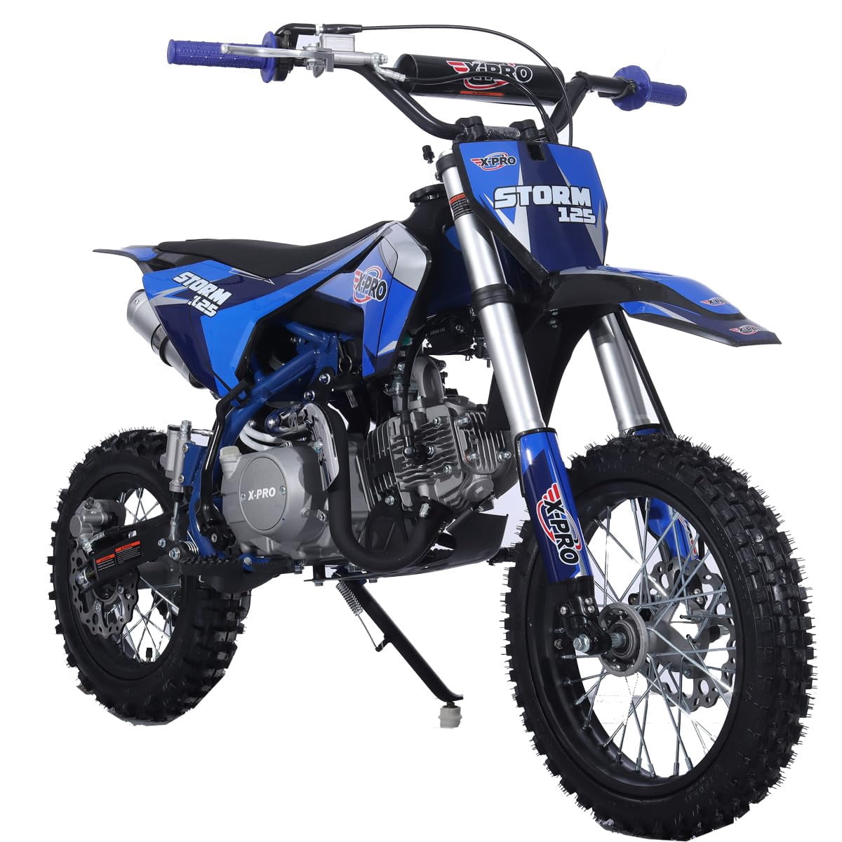 X-Pro Brand New Storm 125cc Dirt Bike with 4-Speed Semi-Auto Transmission, Kick Start, Big 14"/12" Tires!