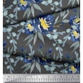 thumbnail image 1 of Soimoi Gray Georgette Viscose Fabric Leaves & Peony Floral Print Sewing Fabric Yard 44 Inch Wide, 1 of 3