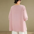 thumbnail image 4 of Viluyesy Embroidery 3/4 Sleeves T-Shirt Women Round Neck Shirt Tops Relaxed Cotton Loose Blouse Pink Size M, 4 of 4