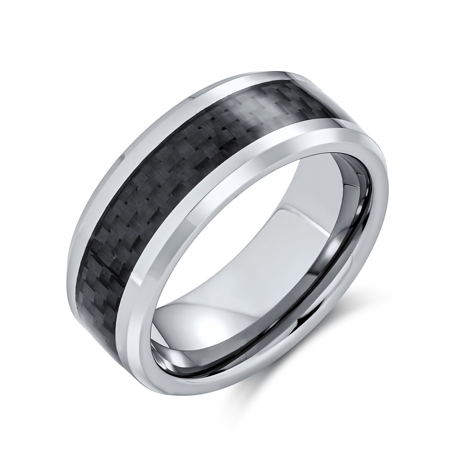 Bling Jewelry Geometric Pattern Grey Black Carbon Fiber Inlay Couples Titanium Wedding Band Rings For Men For Women Comfort Fit 8mm Other U.S. Canada