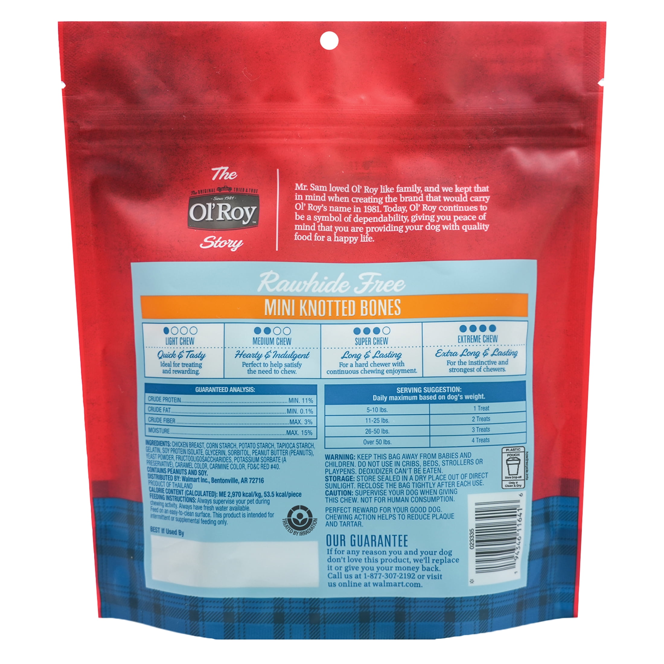 (4 pack) Ol' Roy 2.5 Inch Rawhide Free Mini Knotted Peanut Butter Flavored Bones, Chews for Dogs, 13 oz, 20 Count