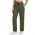 thumbnail image 2 of Binmer Women's High Waisted Straight Leg Cargo Pants with Pockets,Drawstring Casual Loose Jogger Pants Green,Womens Plus XL, 2 of 8