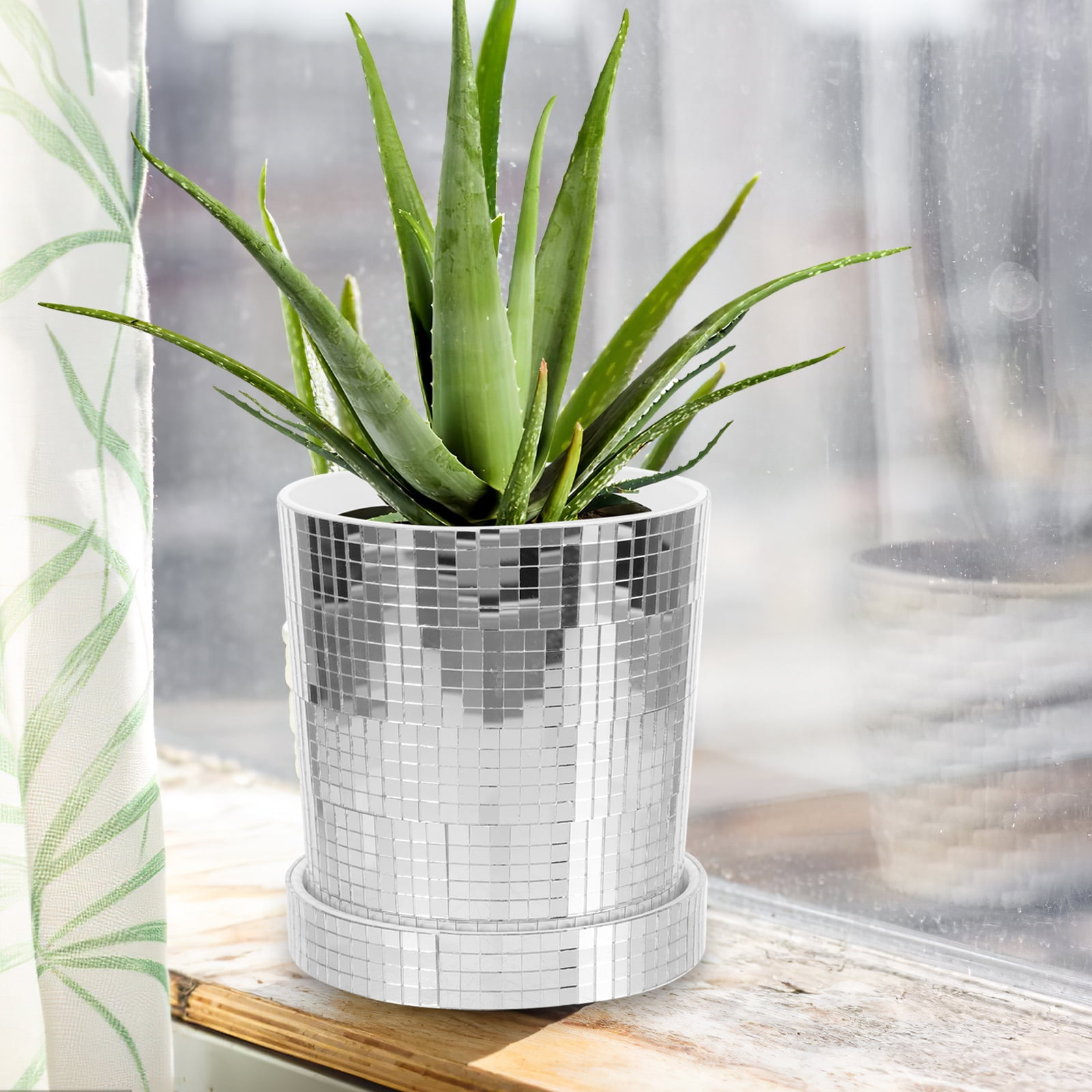 Set of 2 Plant Planting Pot Gardening Flowerpots Wall Vase Plants Mirror Planter Silver