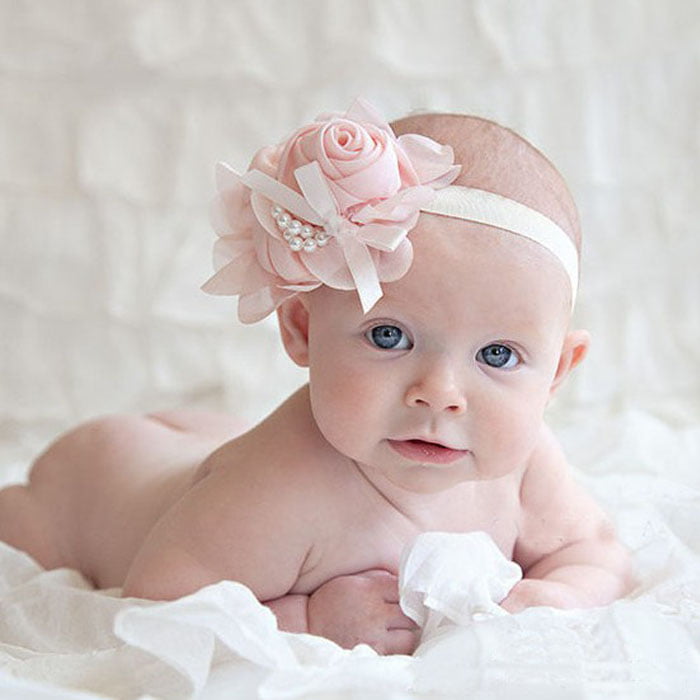 Newborn Baby Gift Hairband Chiffon Flower Pearl Lace Elastic Rhinestone Headband 
