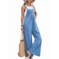 thumbnail image 3 of Women'S Bib Overalls Casual Loose Fit Jumper Adjustable Strap Wide Leg Jumpsuits with Pockets Light Blue S, 3 of 7
