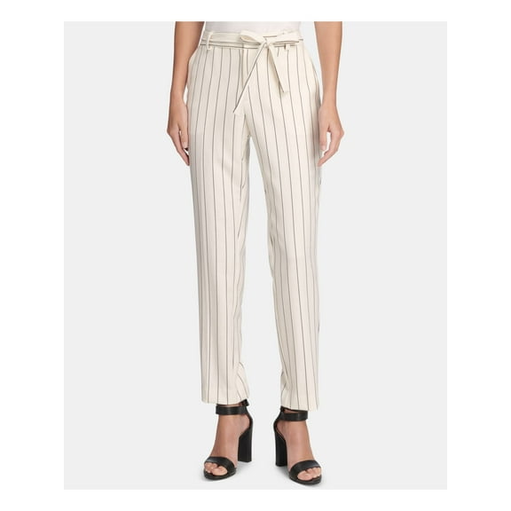 DKNY Womens Ivory Short Length Pinstripe Cropped Pants 16
