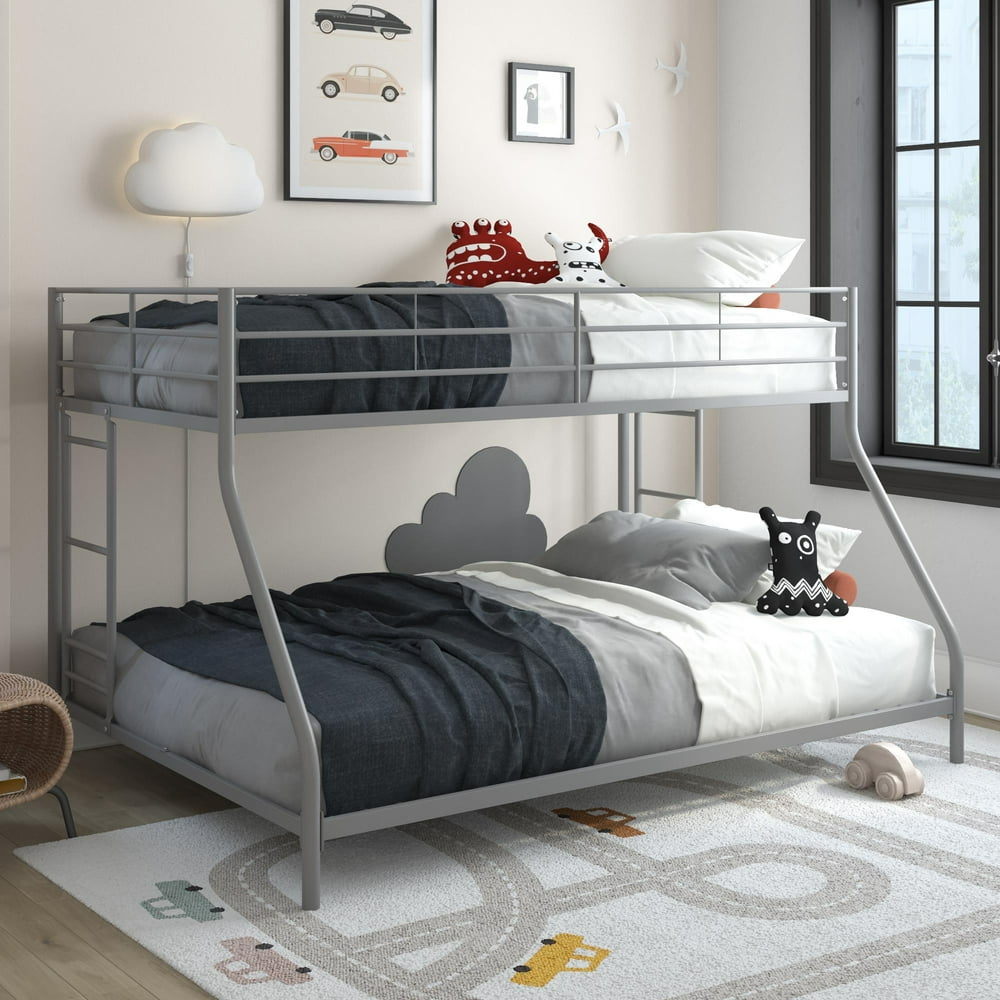 Mainstays Small Space Junior Twin over Full Bunk Bed, Silver Metal