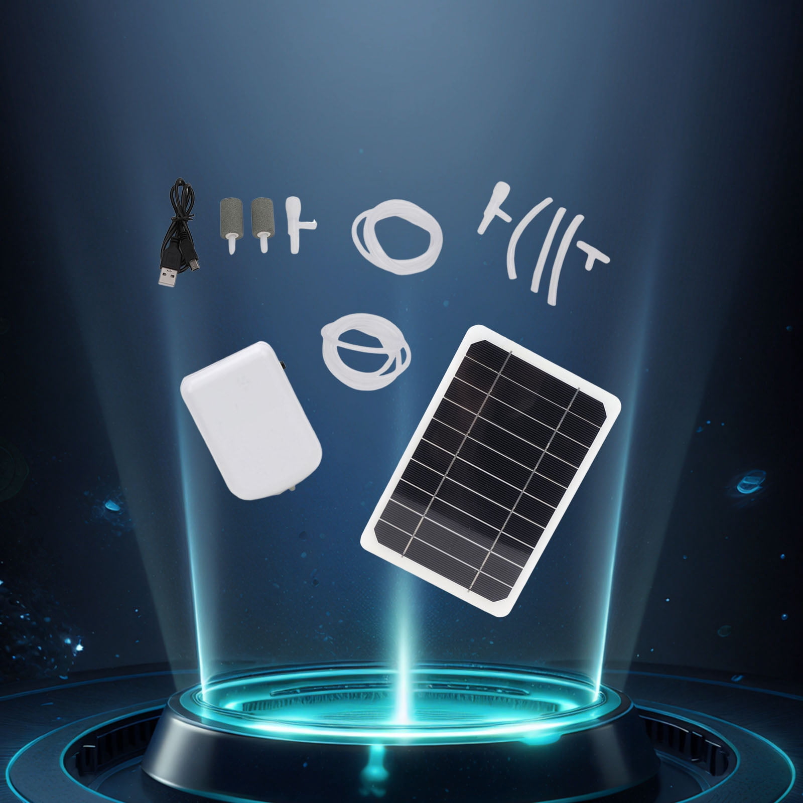 5W Solar Powered Air Pump Oxygen Aerator with Bubble Stones, 2000mAh Battery Aquarium Air Pump for Fish Tank Pond Pool Garden Water Circulation