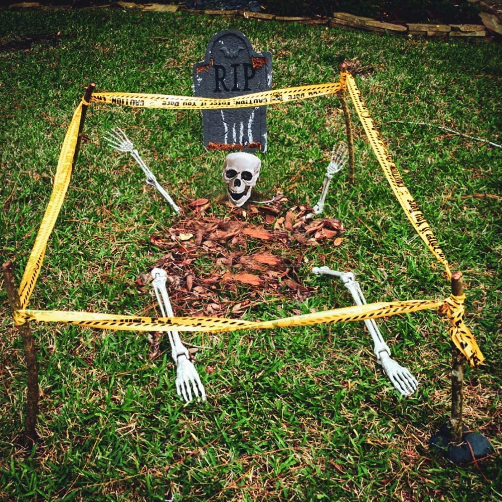 Fun Little Toys Groundbreaker Skeleton Stakes for Halloween, Scary Skull and Hand for Outdoor Yard Garden Lawn Graveyard Cemetery Creepy Decor Haunted House Party Supplies Props