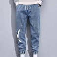 thumbnail image 7 of Jeans For Men Large Size Workwear Casual Spring Fall Elastic Waist Drawstring Wide Leg Denim Joggers Outdoor Activities Mens Pants Blue L, 7 of 7