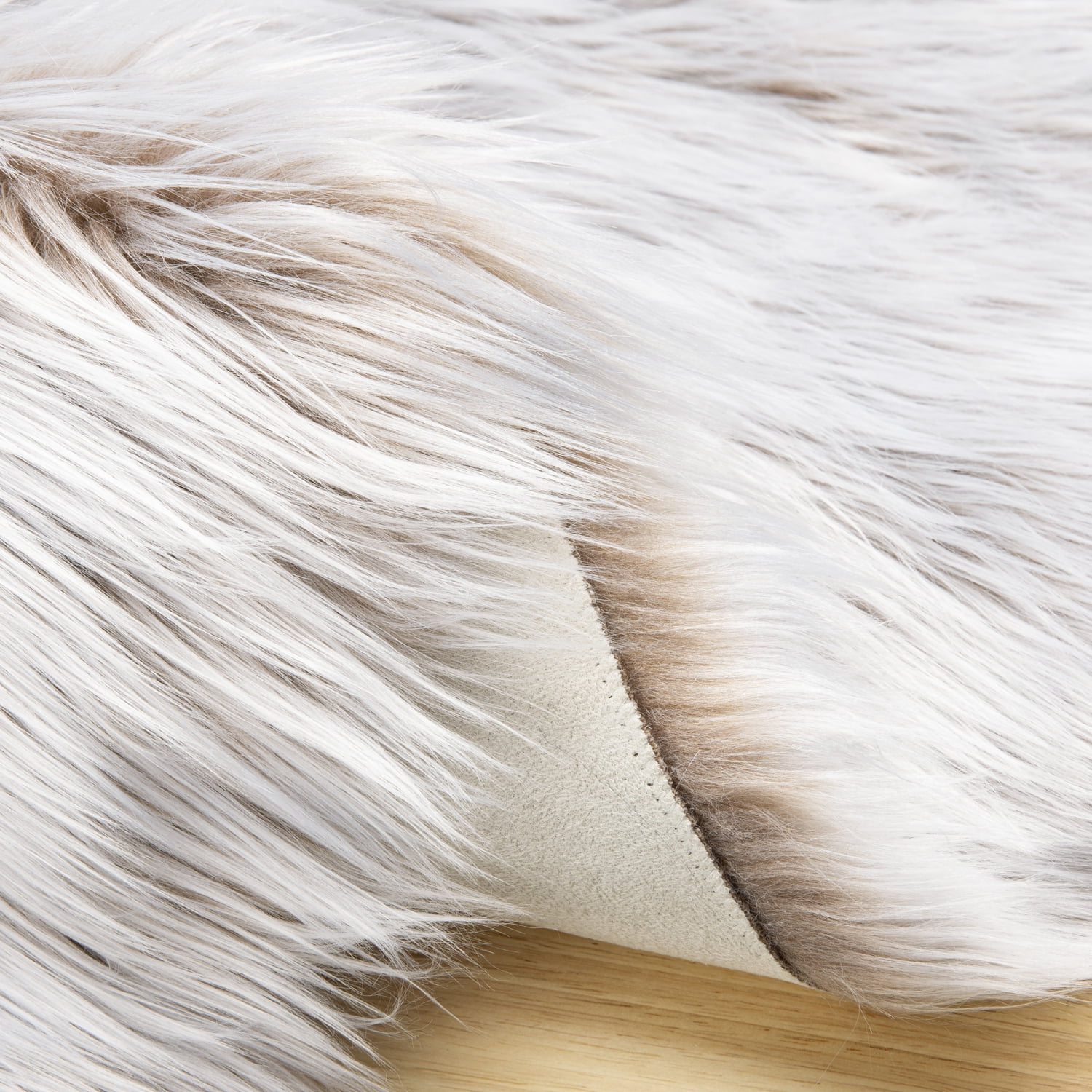 Deluxe Ultra Soft Faux Sheepskin Fur Series Fluffy Decorative Indoor Shag Area Rug, 2 x 6 Feet, Beige and White, 1 Pack