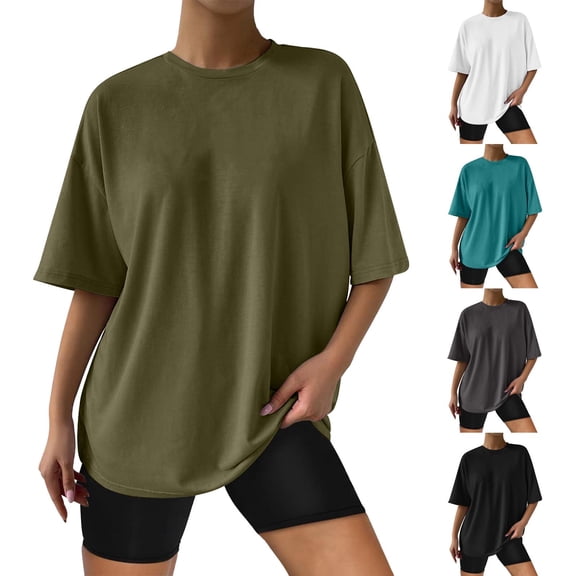 Women's Tops Fashion Y2K Crewneck Solid Color Tee Short Sleeve Spring Summer T Shirts