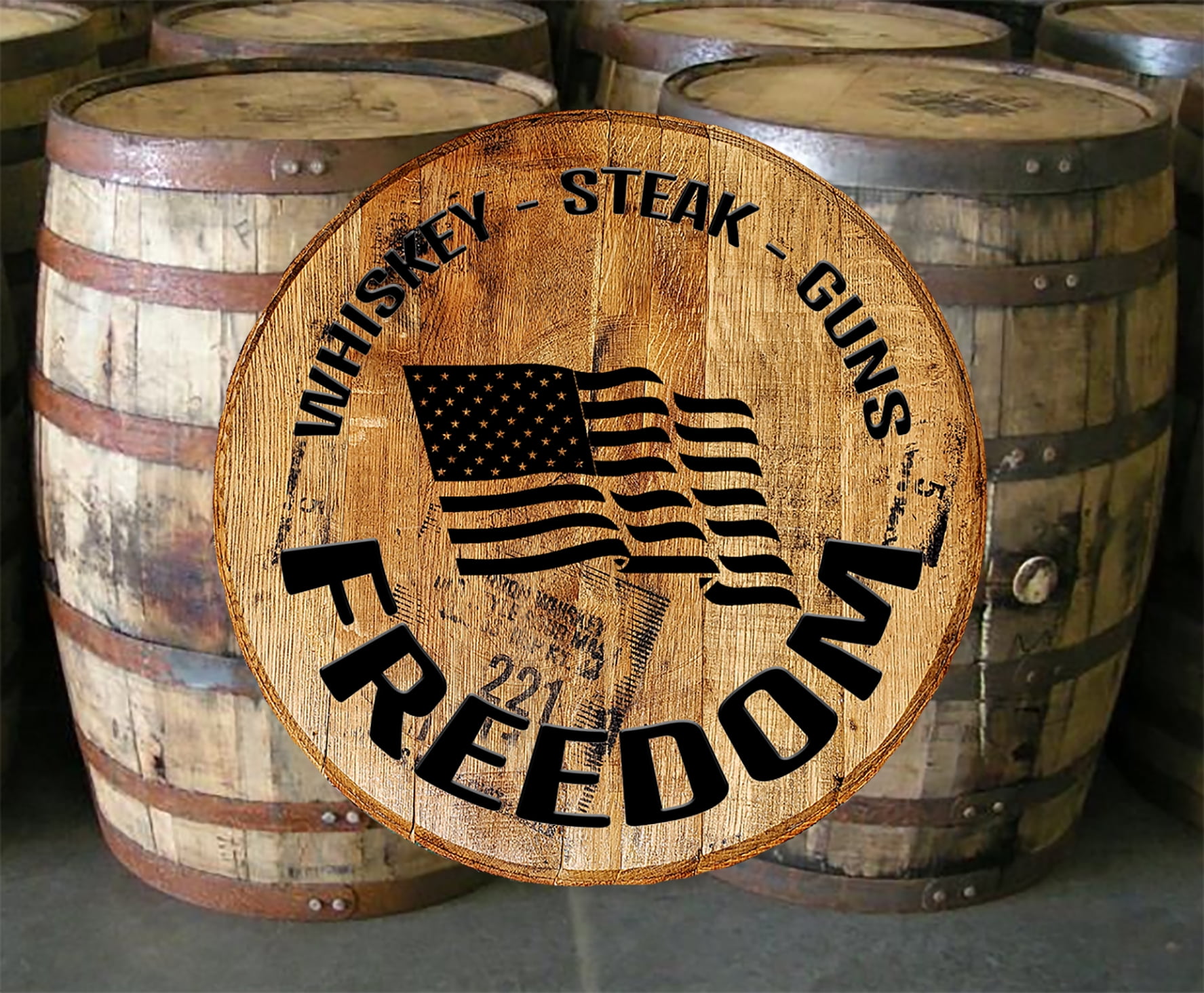 Whiskey Barrel Head Whiskey Steak Guns Freedom Bar Sign Home Decor Wall Art Walmart Com Walmart Com