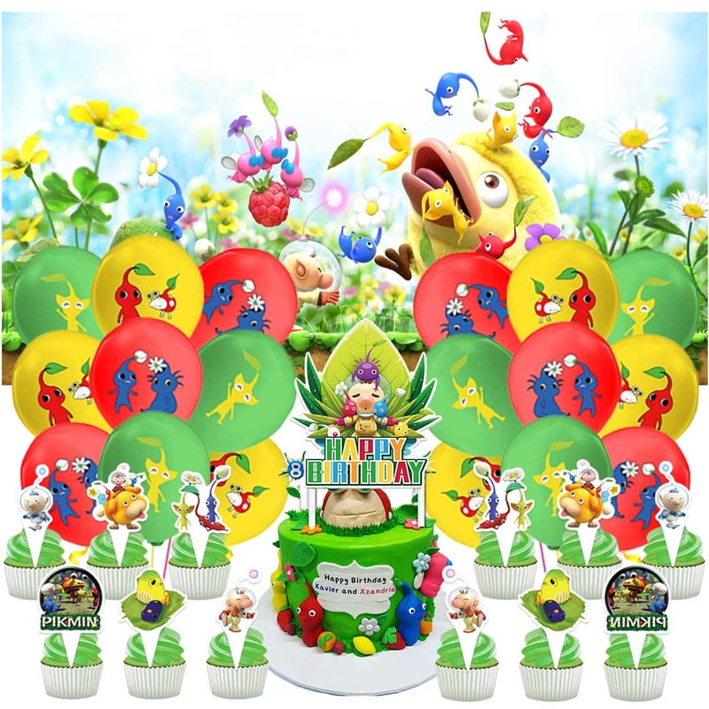 Pikmin Geburtstagsparty-Zubehör Set – 20 Teller + 20 Servietten, Für 20 Gäste, Mottoparty-Deko